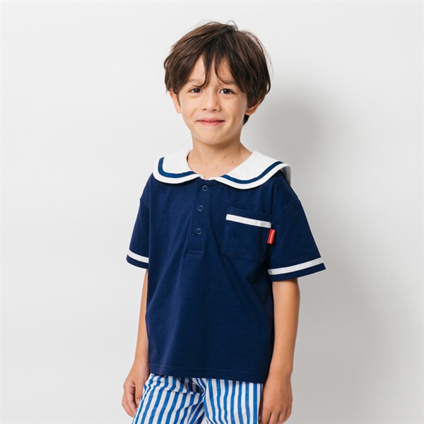 セーラー衿半袖Tシャツ(ネイビー-120cm)