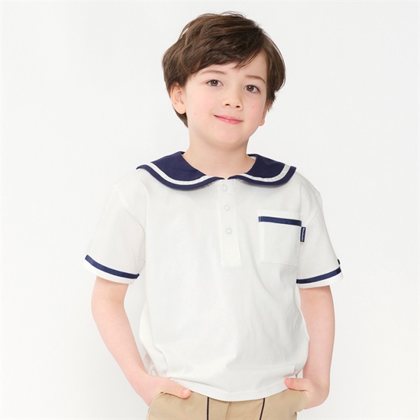 セーラー衿半袖Tシャツ(ホワイト-90cm)