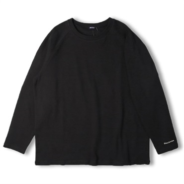 【大人サイズ】リップル無地ラグラン長袖Tシャツ(ブラック-M)