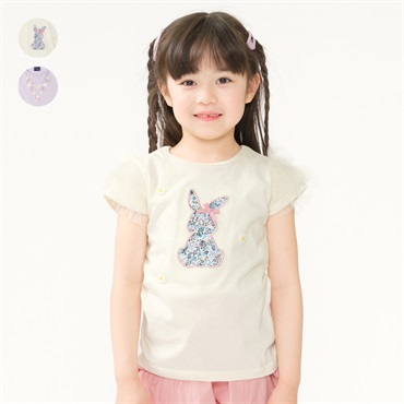 うさぎアップリケ・ネックレス風刺繍半袖Tシャツ