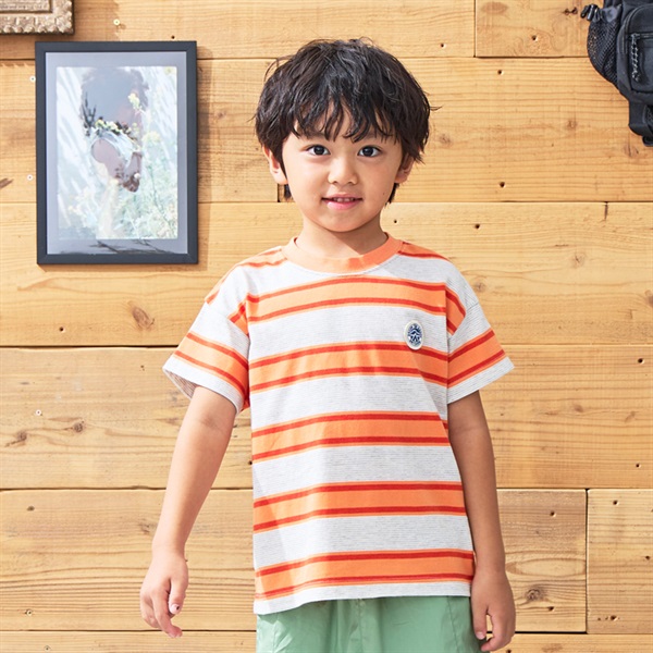 ボーダー半袖Tシャツ(オレンジ-90cm)