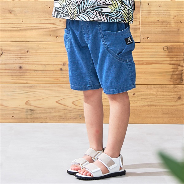 接触冷感メッシュデニム5分丈ハーフパンツ(ブルー-90cm)